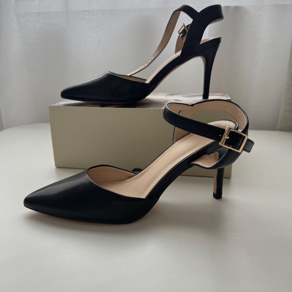 Fttpdeaus Women Stilettos Heels Pump Backless Ankle Strap Closed Toe Sandals